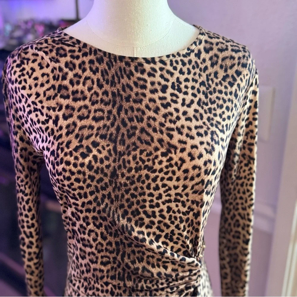 Michael Kors Logo Plate Faux Wrap Leopard Print Dress